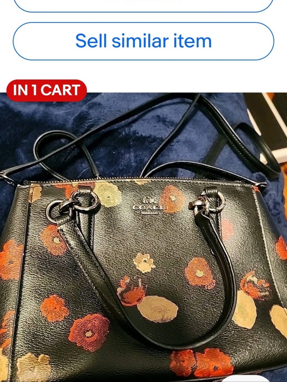COACH Black Leather Satchel with Orange & Cream Floral Print - Picture 2 of 6